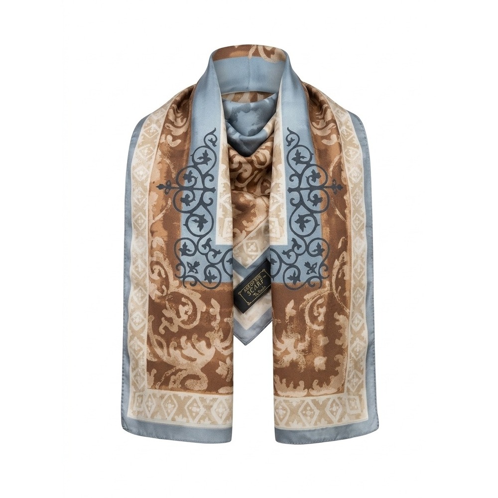 Tie Rack London Art of the Scarf 100% Silk Baroque Print‎ Blue Brown 34x44 Wrap